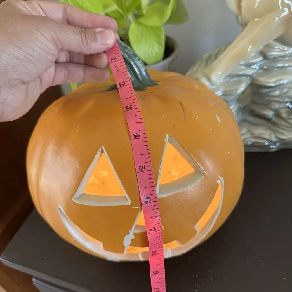 VTG Halloween Jack O Lantern Blow Mold Light Up Decor Plastic Pumpkin Lantern 9